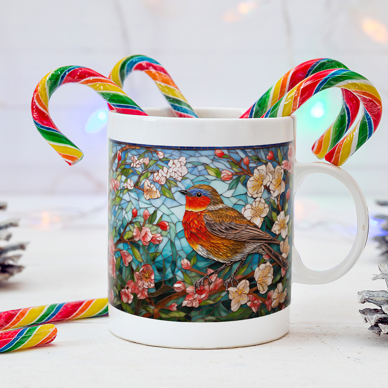 Enchanting Robin Mosaic Coffee Mug - 11oz Ceramic Delight