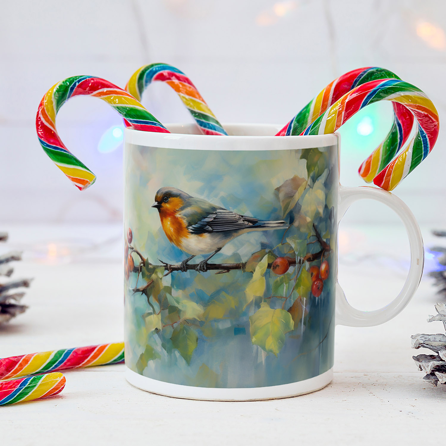 Charming Robin & Holly Mug - Perfect for Cozy Brews