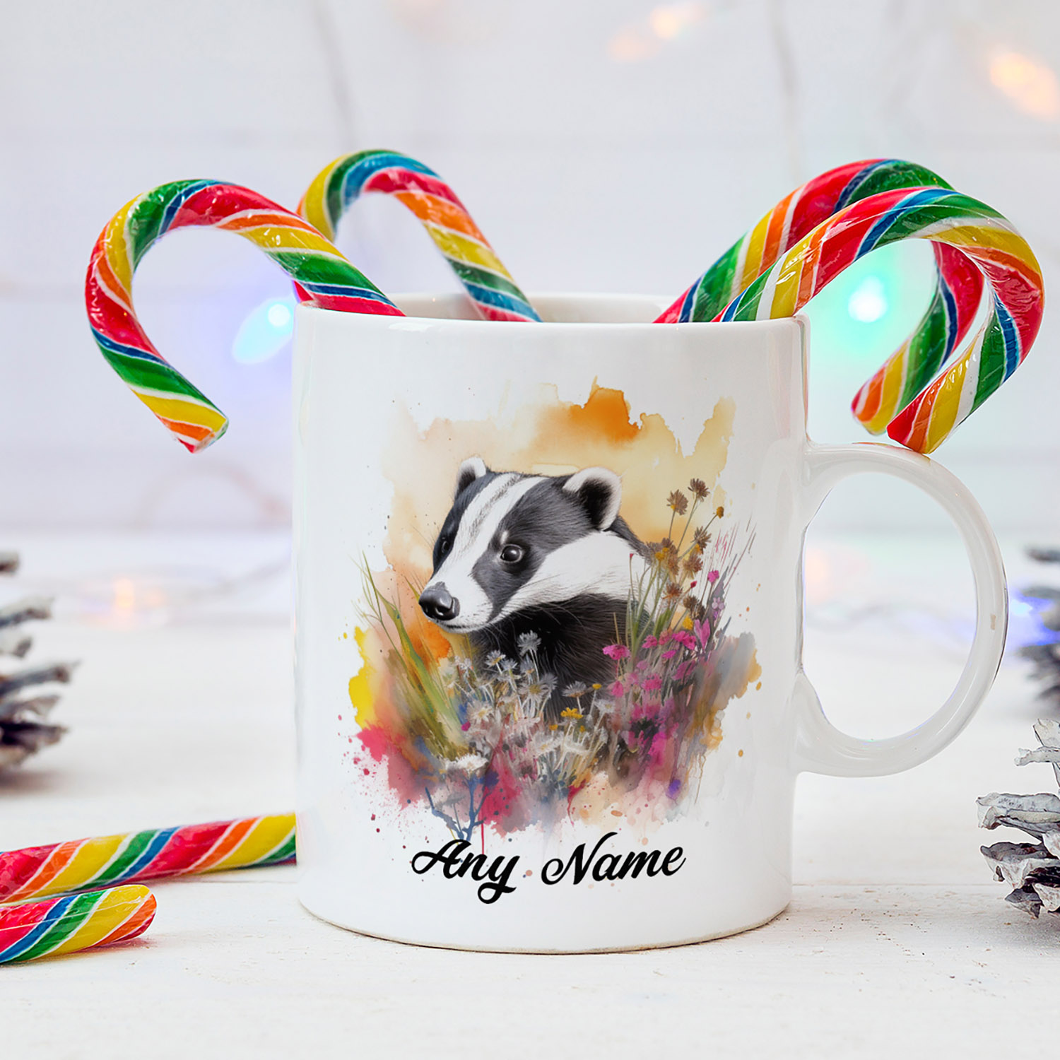 Charming Badger Watercolour Mug for Nature Lovers