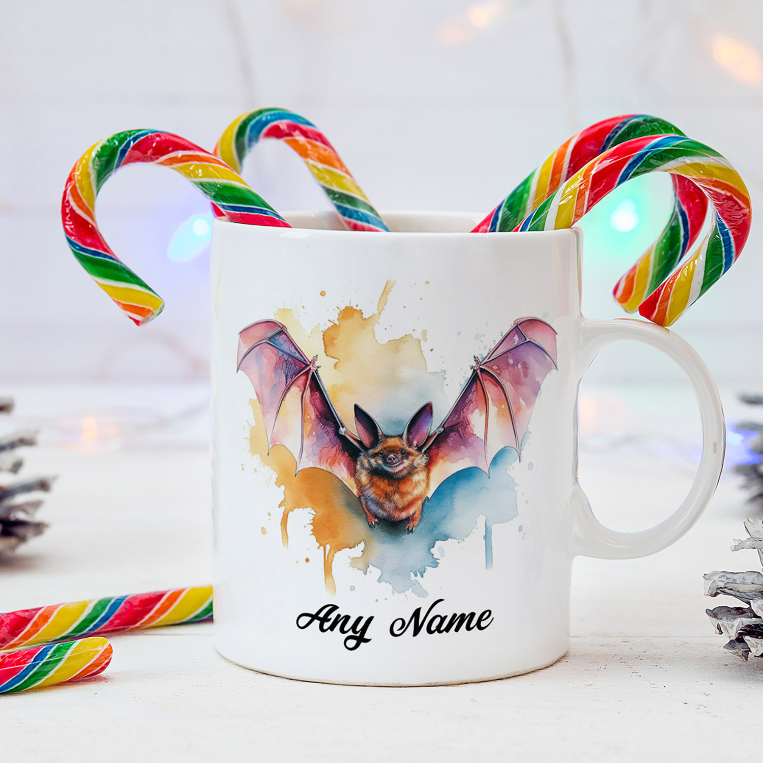 Whimsical Bat Watercolour Mug for Nature Lovers