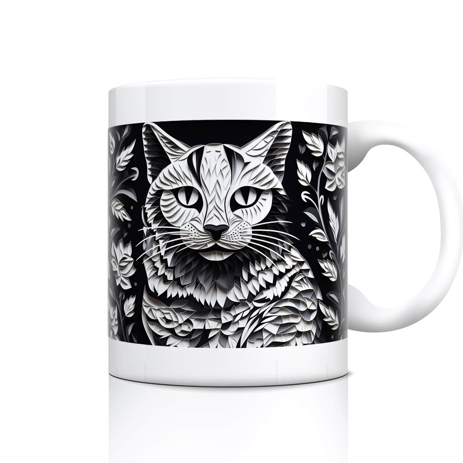 Monochrome Cat Mug - Elegant 11oz Ceramic for Cat Lovers