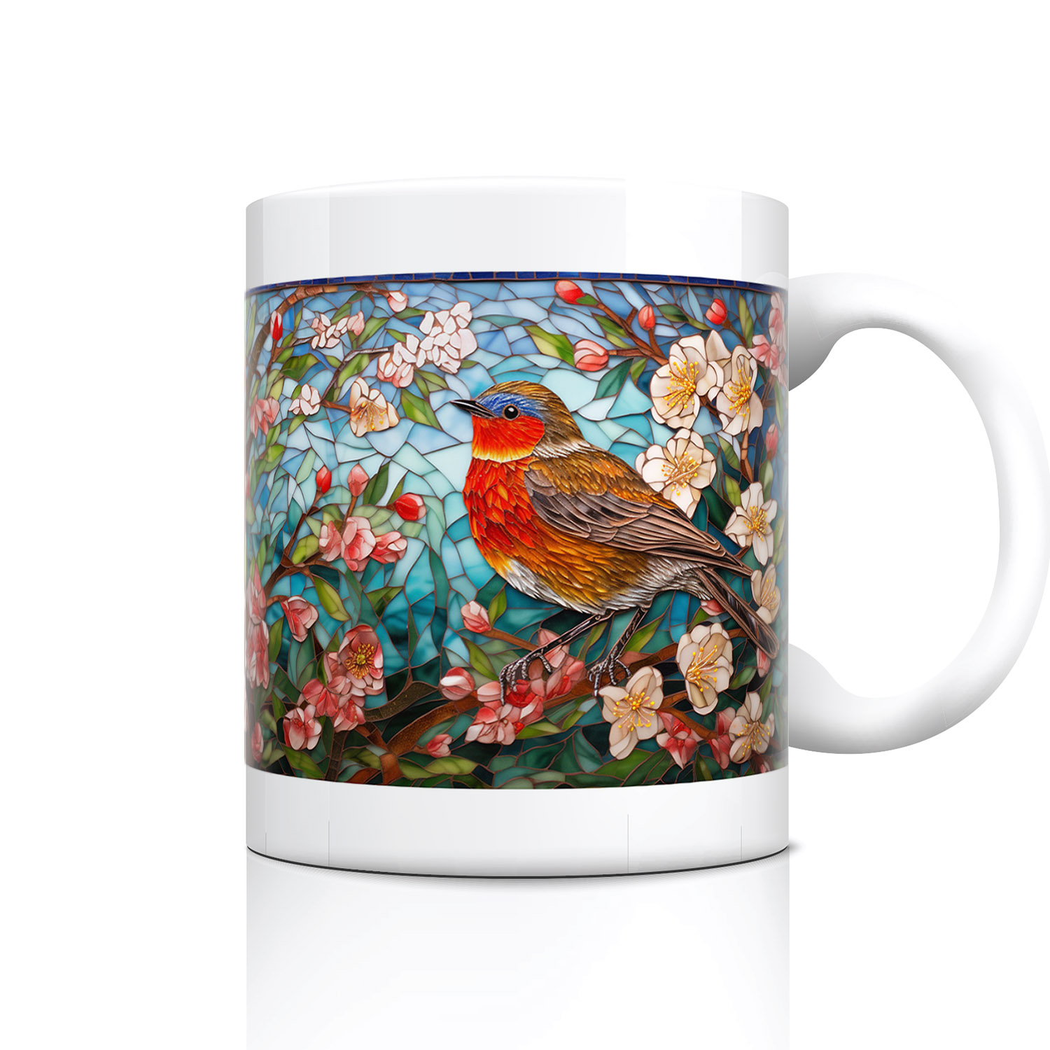 Enchanting Robin Mosaic Coffee Mug - 11oz Ceramic Delight