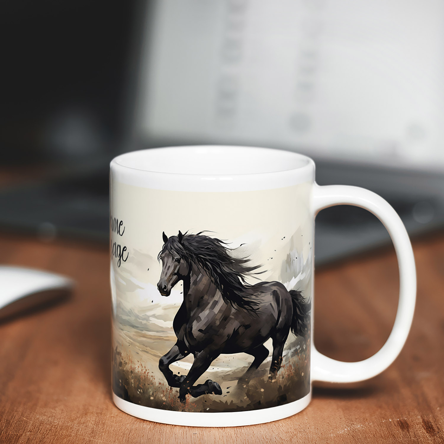 Personalised Majestic Black Horse Mug - Perfect Gift for Horse Lovers