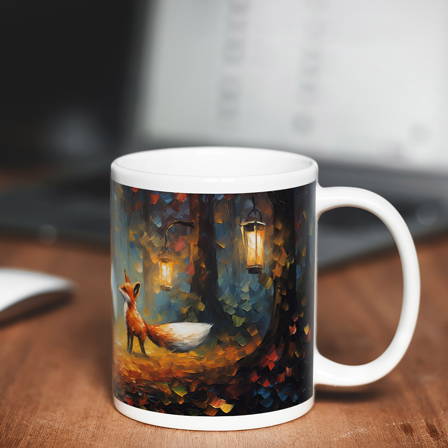 Enchanted Forest Foxes Ceramic Mug - Artistic Gift for Nature Lovers