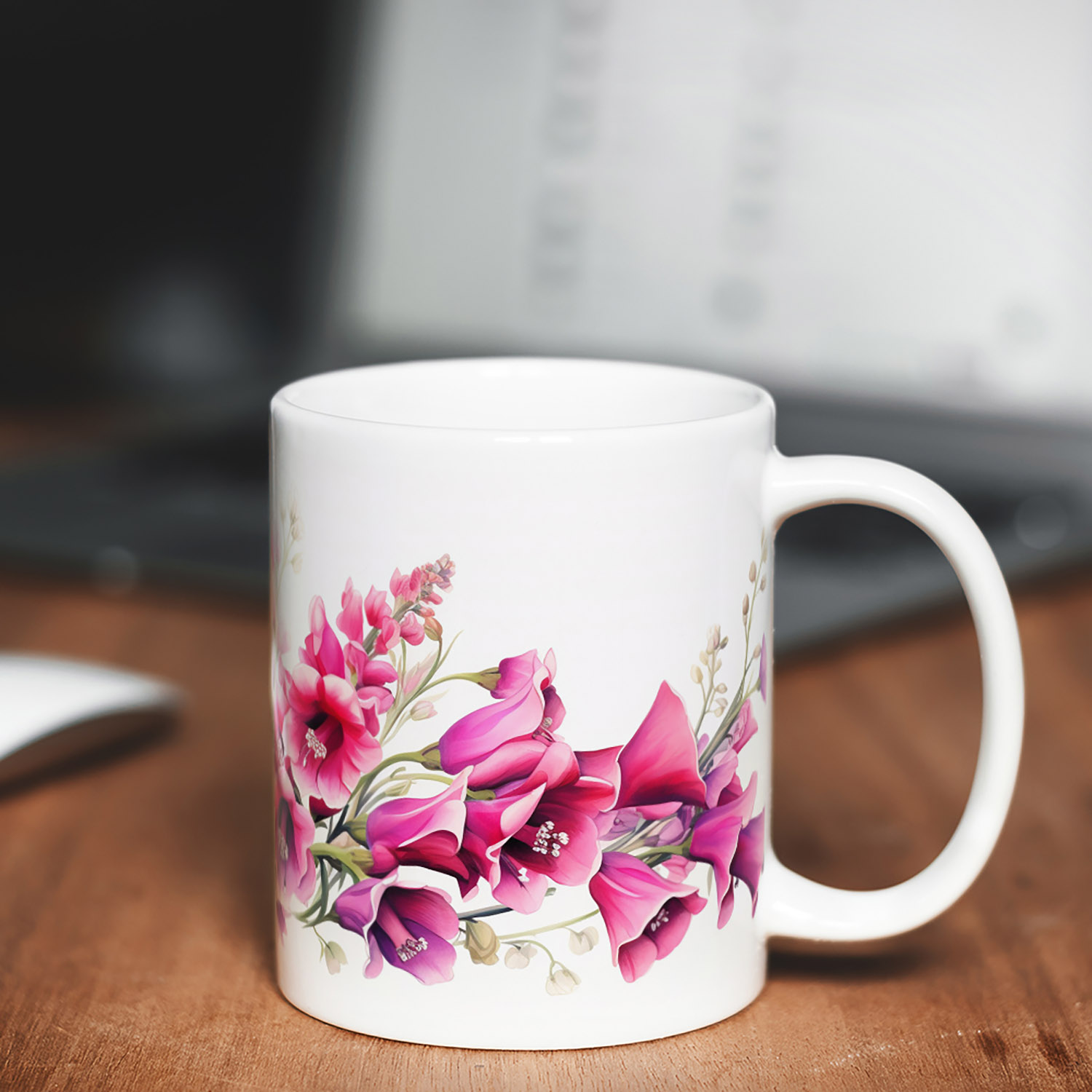 Elegant Foxglove Floral 11oz Ceramic Coffee Mug for Garden Lovers