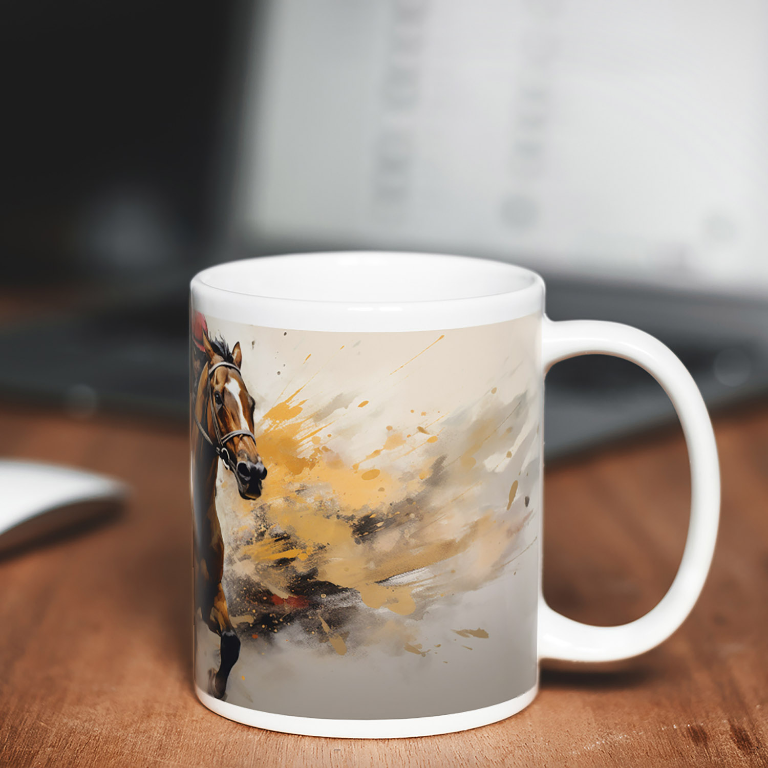 Dynamic Equestrian Art Mug - Perfect for Horse Racing Fans
