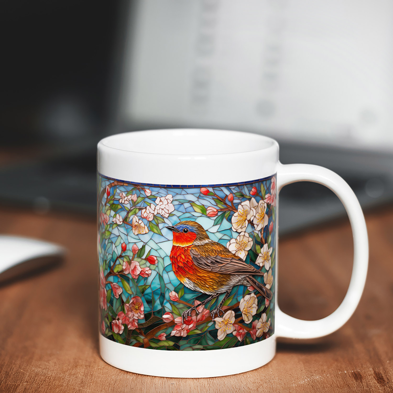 Enchanting Robin Mosaic Coffee Mug - 11oz Ceramic Delight