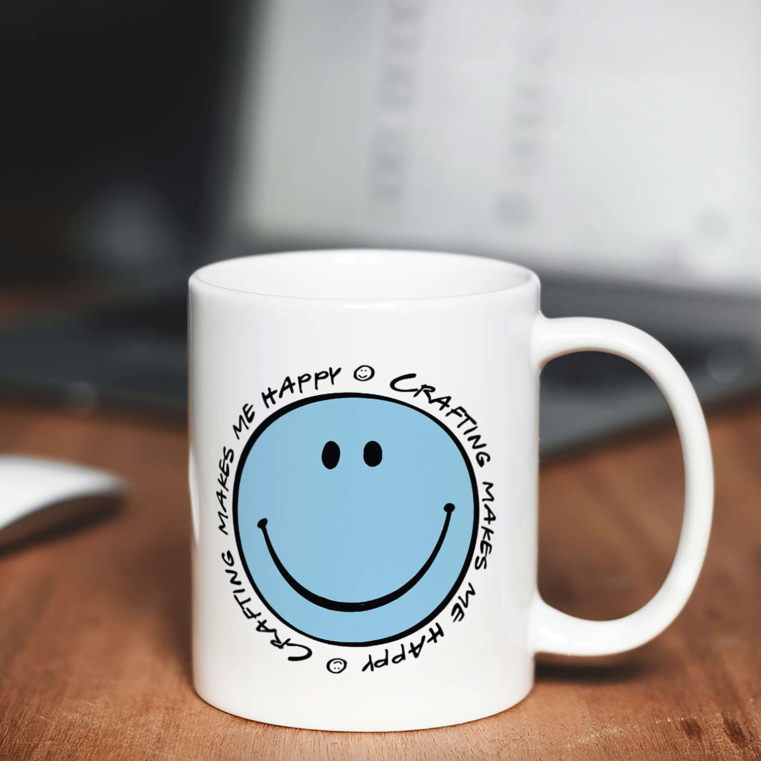 Crafting Makes Me Happy Smiley Face Mug for Creatives