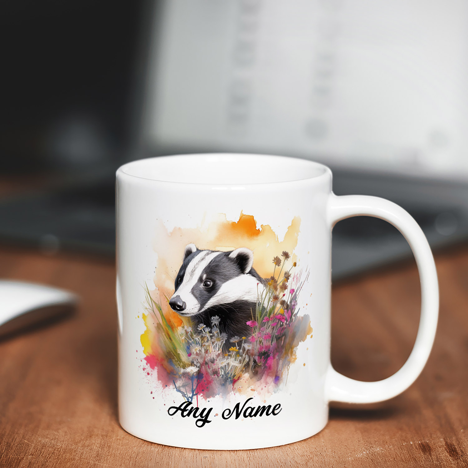 Charming Badger Watercolour Mug for Nature Lovers