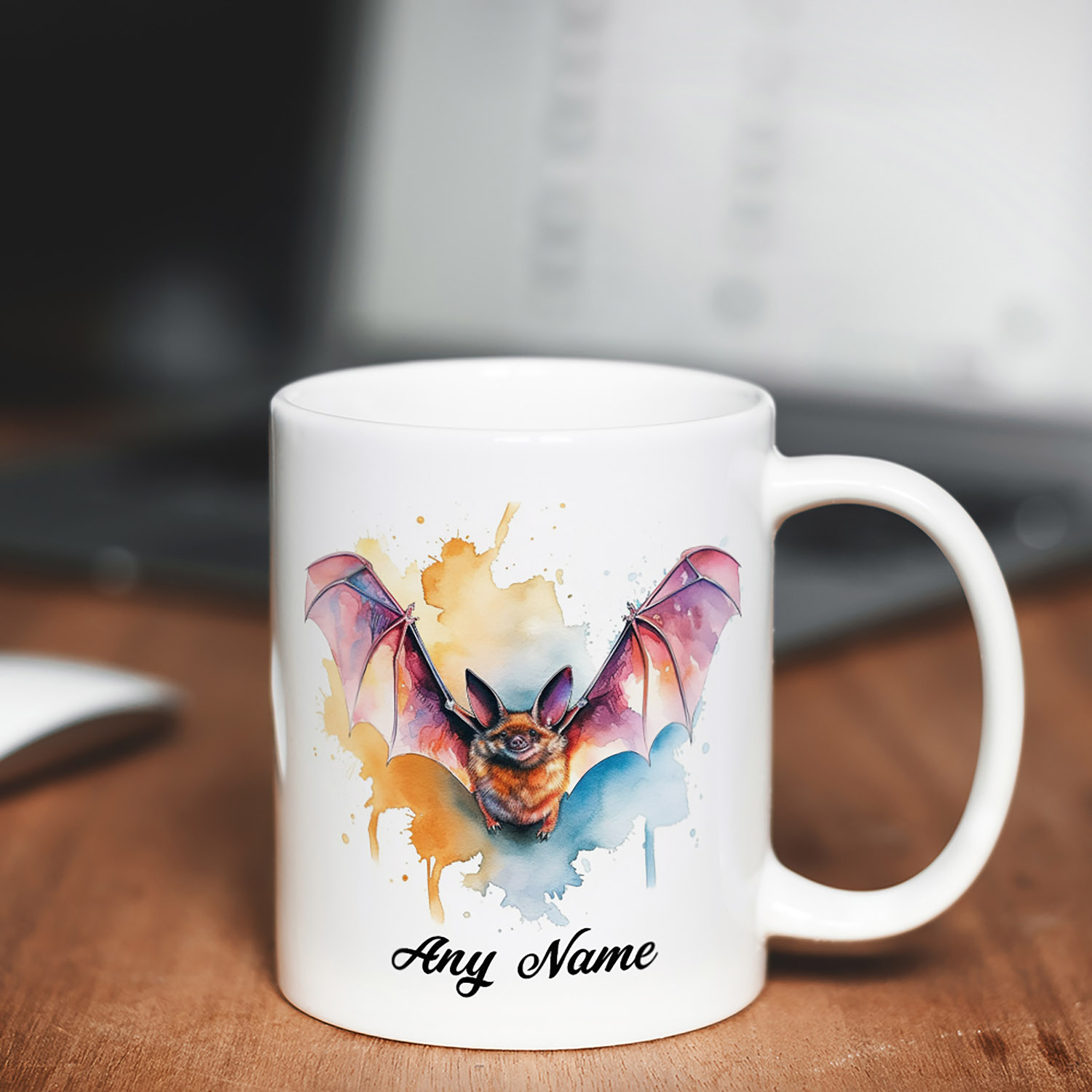 Whimsical Bat Watercolour Mug for Nature Lovers