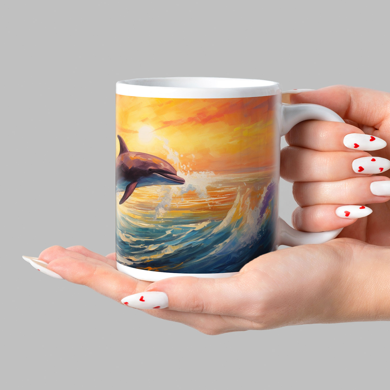 Dolphin Sunset Dreamscape Mug - 11oz Ceramic Gift for Ocean Lovers