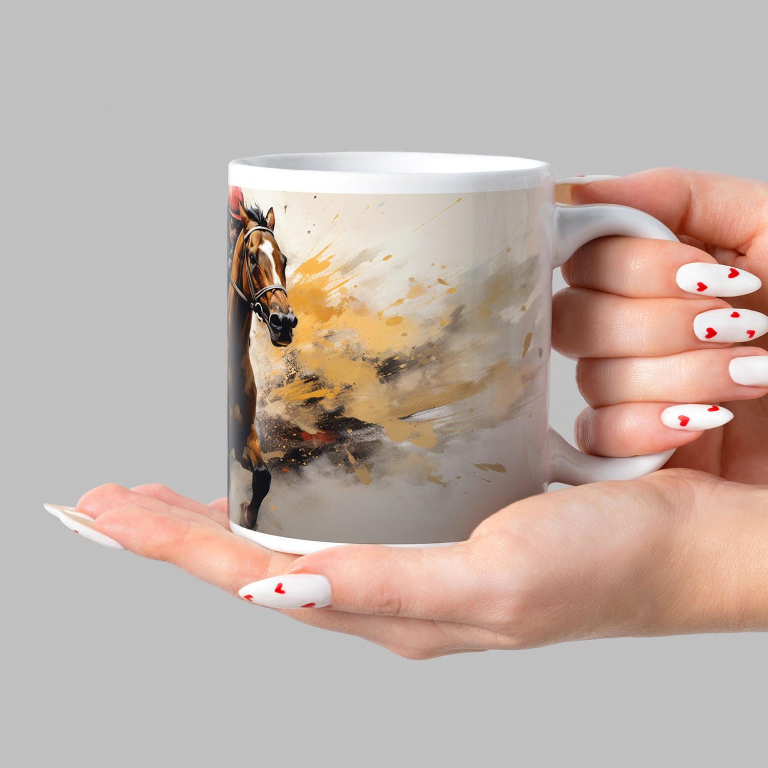 Dynamic Equestrian Art Mug - Perfect for Horse Racing Fans