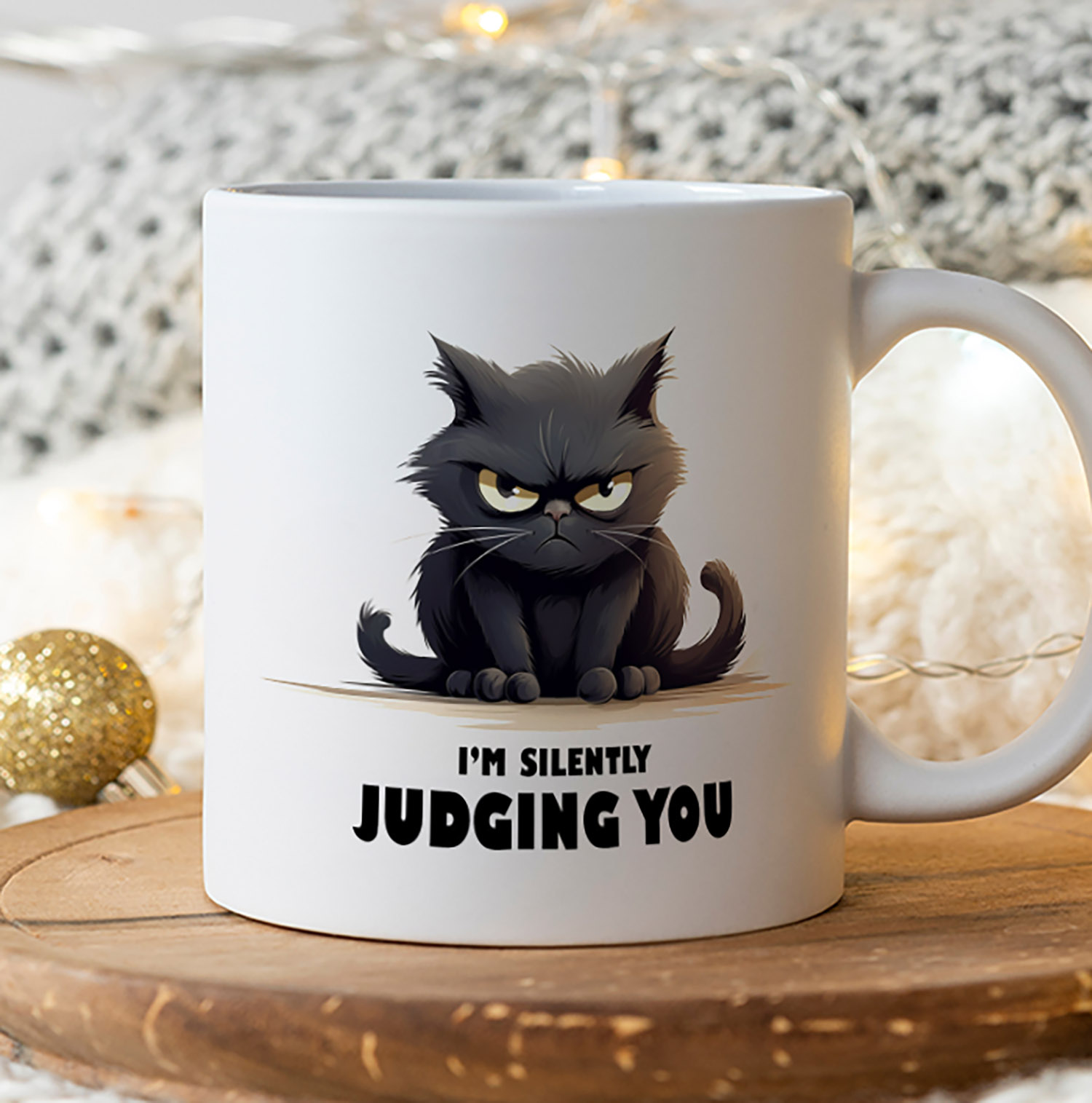 Silently Judging Black Cat Mug - 11oz Ceramic Gift for Cat Lovers