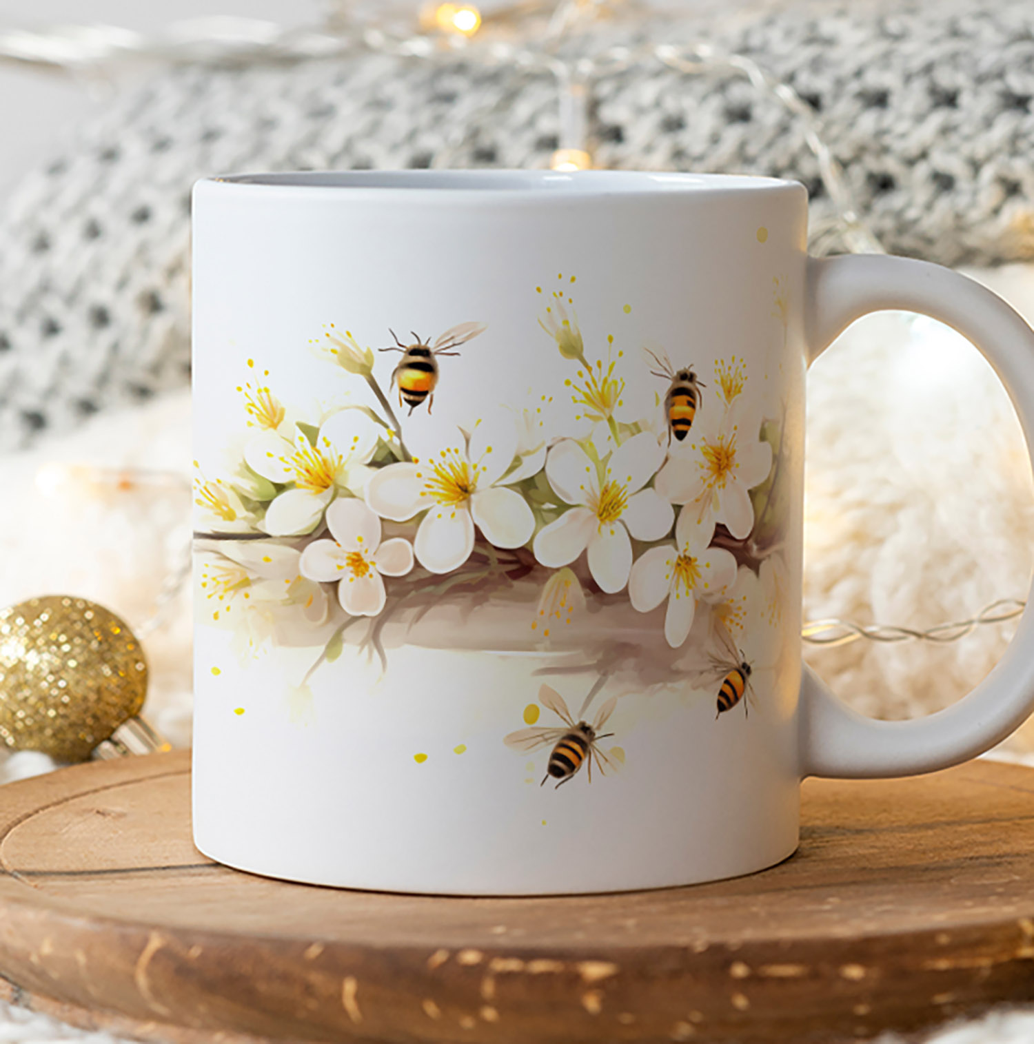 Floral Bee Garden Mug - 11oz Blossom Buzz Design