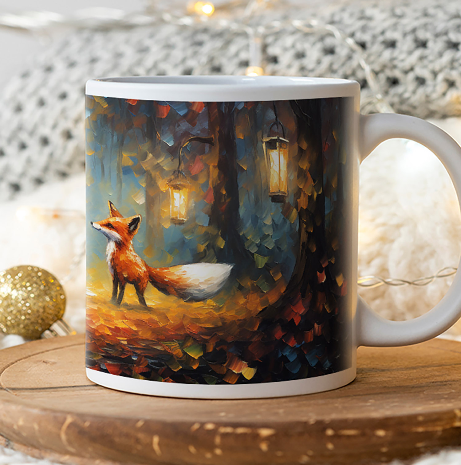Enchanted Forest Foxes Ceramic Mug - Artistic Gift for Nature Lovers
