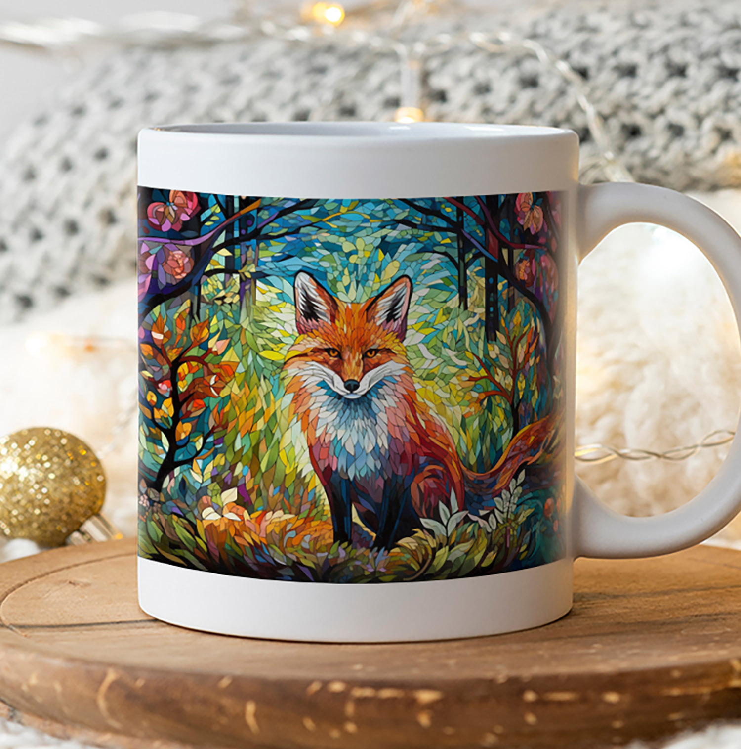 Enchanted Forest Fox Mosaic Mug - 11oz Ceramic Gift