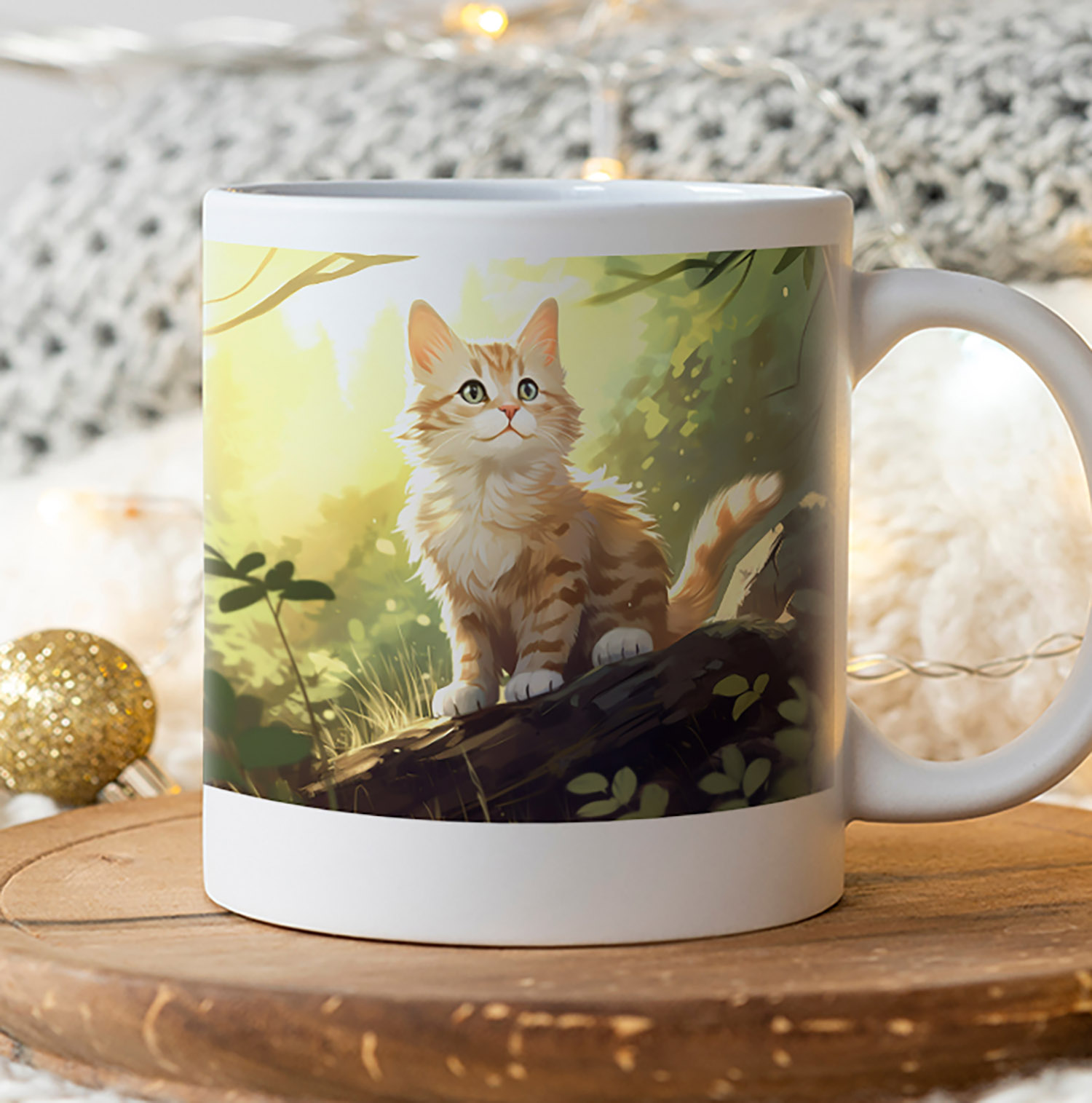 Enchanted Forest Ginger Cat Mug - 11oz Ceramic Delight
