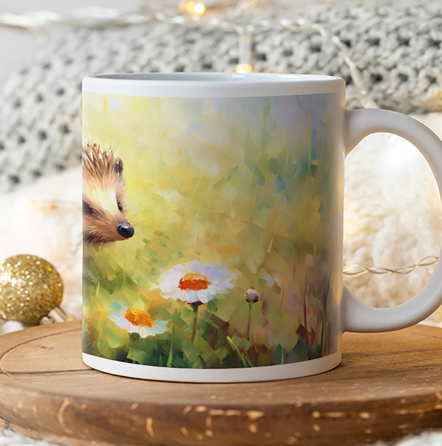 Hedgehog Daisy Meadow Mug - Charming 11oz Ceramic Drinkware