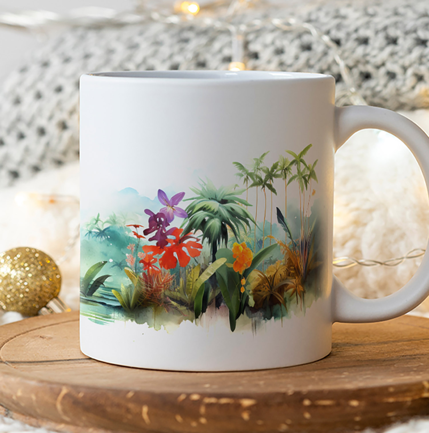 Tropical Watercolour Jungle Mug - 11oz Ceramic Coffee Cup
