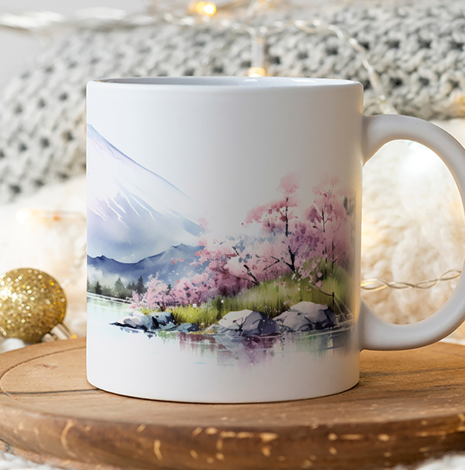 Mount Fuji Cherry Blossom Mug - 11oz Ceramic Coffee Cup