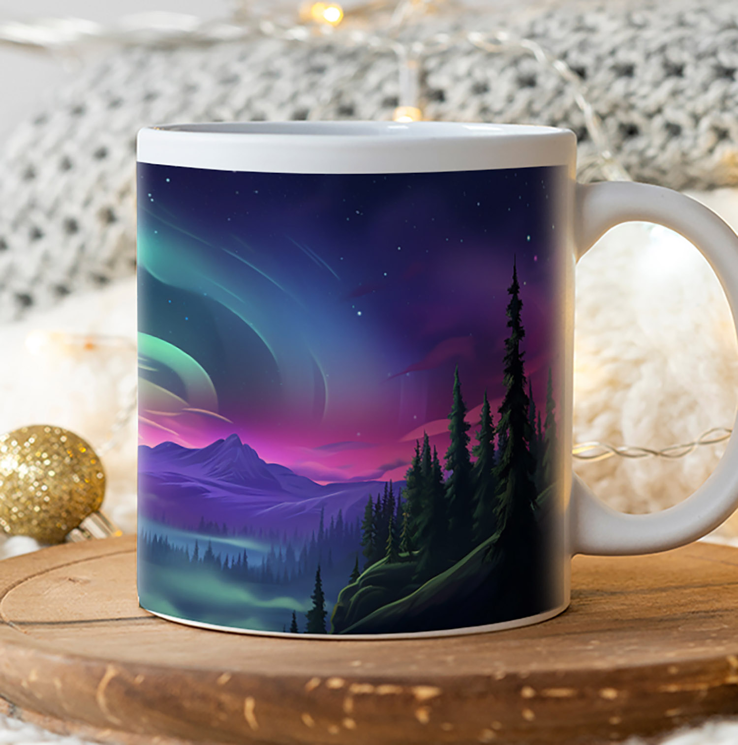 Enchanted Night Sky Ceramic Mug - Aurora Dreamscape 11oz