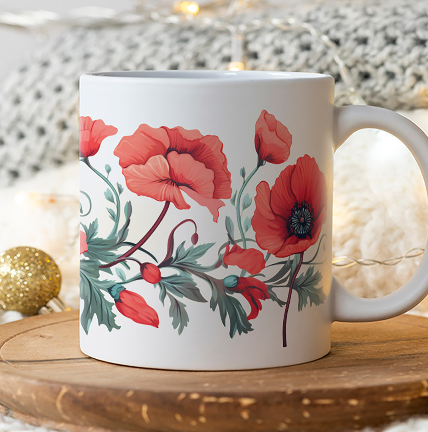 Charming Poppy Print 11oz Ceramic Coffee Mug for Floral Lovers