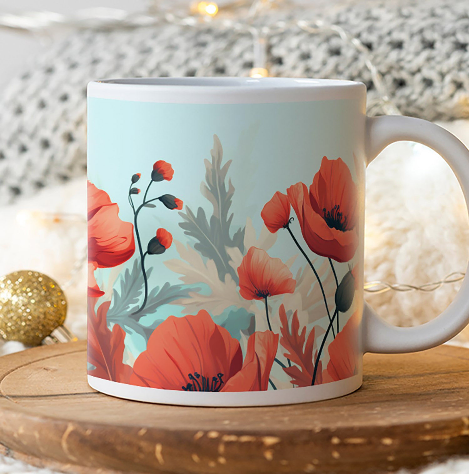 Charming Blue Sky & Red Poppies 11oz Ceramic Coffee Mug