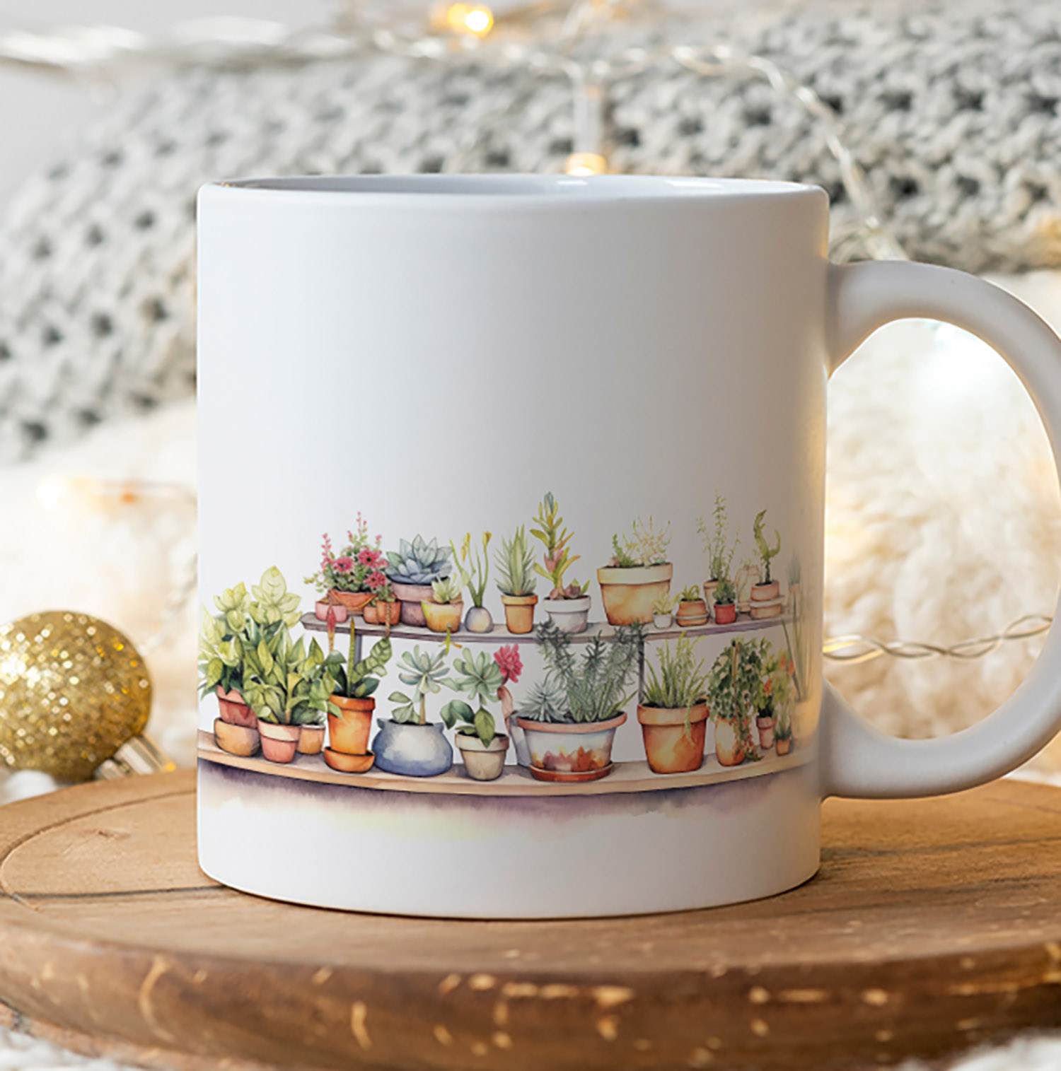 Botanical Bliss 11oz Ceramic Mug - Charming Plant Design