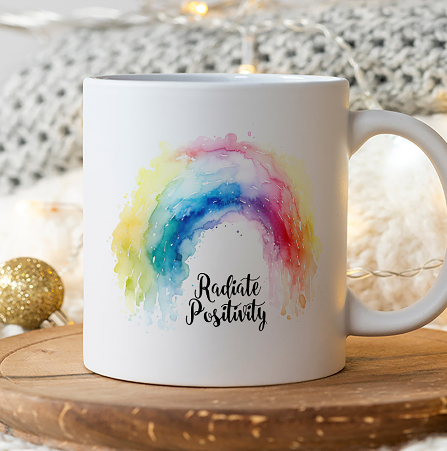 Radiate Positivity Rainbow Watercolour Mug - 11oz Ceramic