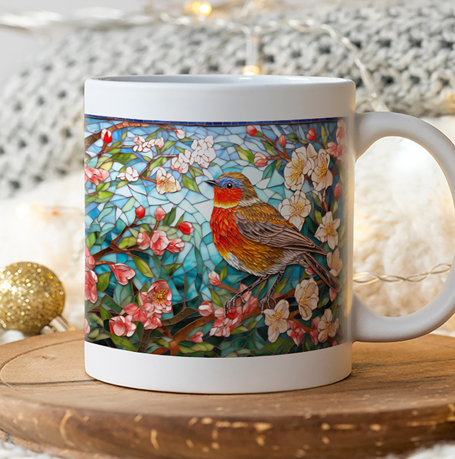 Enchanting Robin Mosaic Coffee Mug - 11oz Ceramic Delight