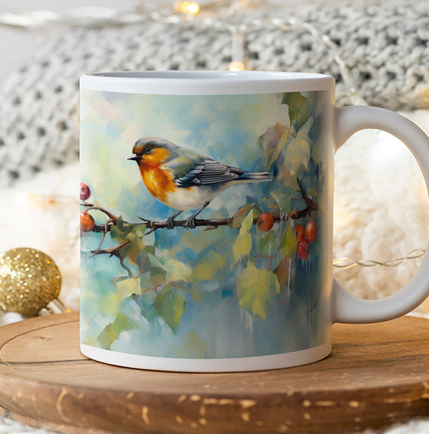 Charming Robin & Holly Mug - Perfect for Cozy Brews