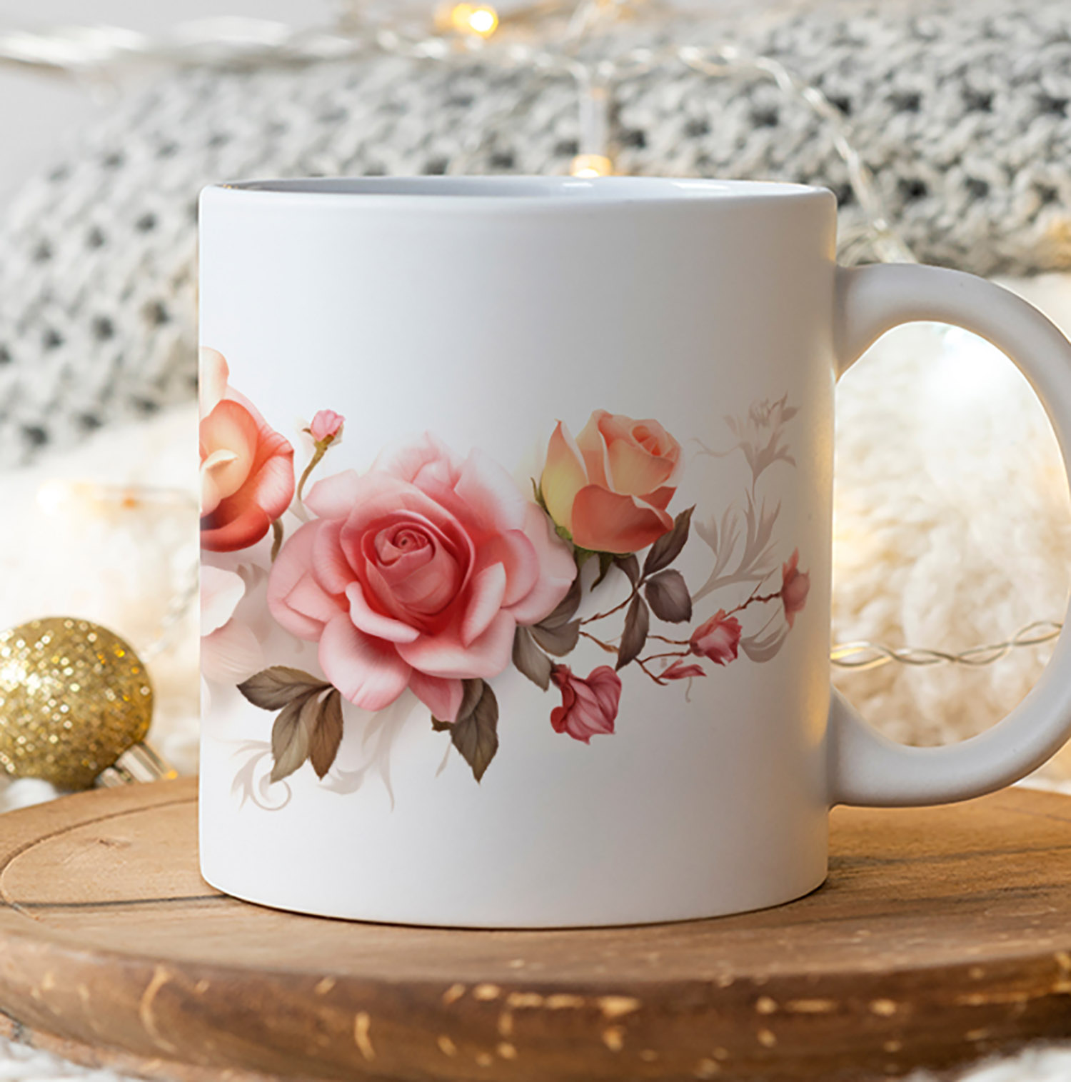 Elegant Floral Rose Ceramic Coffee Mug - 11oz Gift Idea