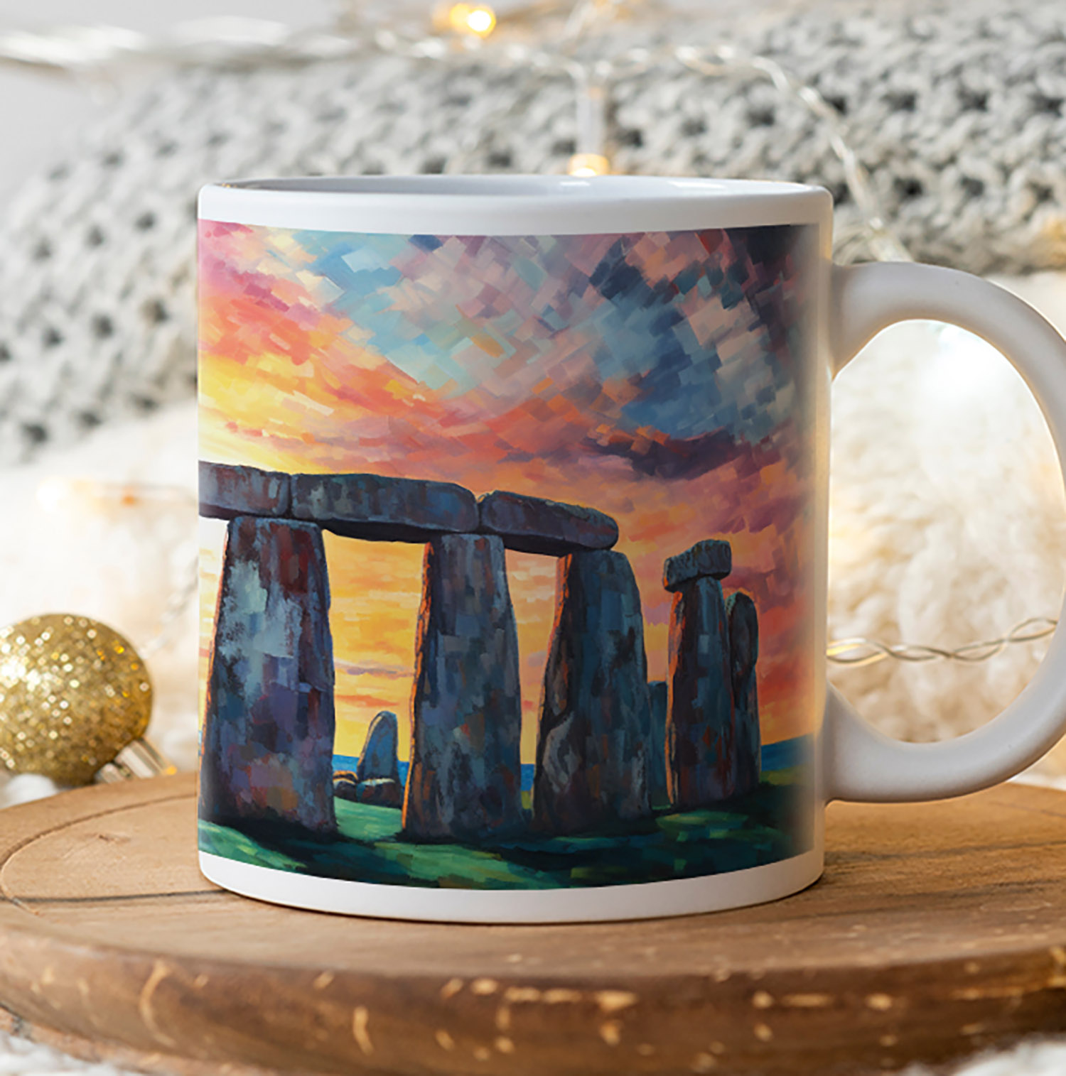 Stonehenge Sunset Ceramic Mug - Perfect Gift for Art Lovers