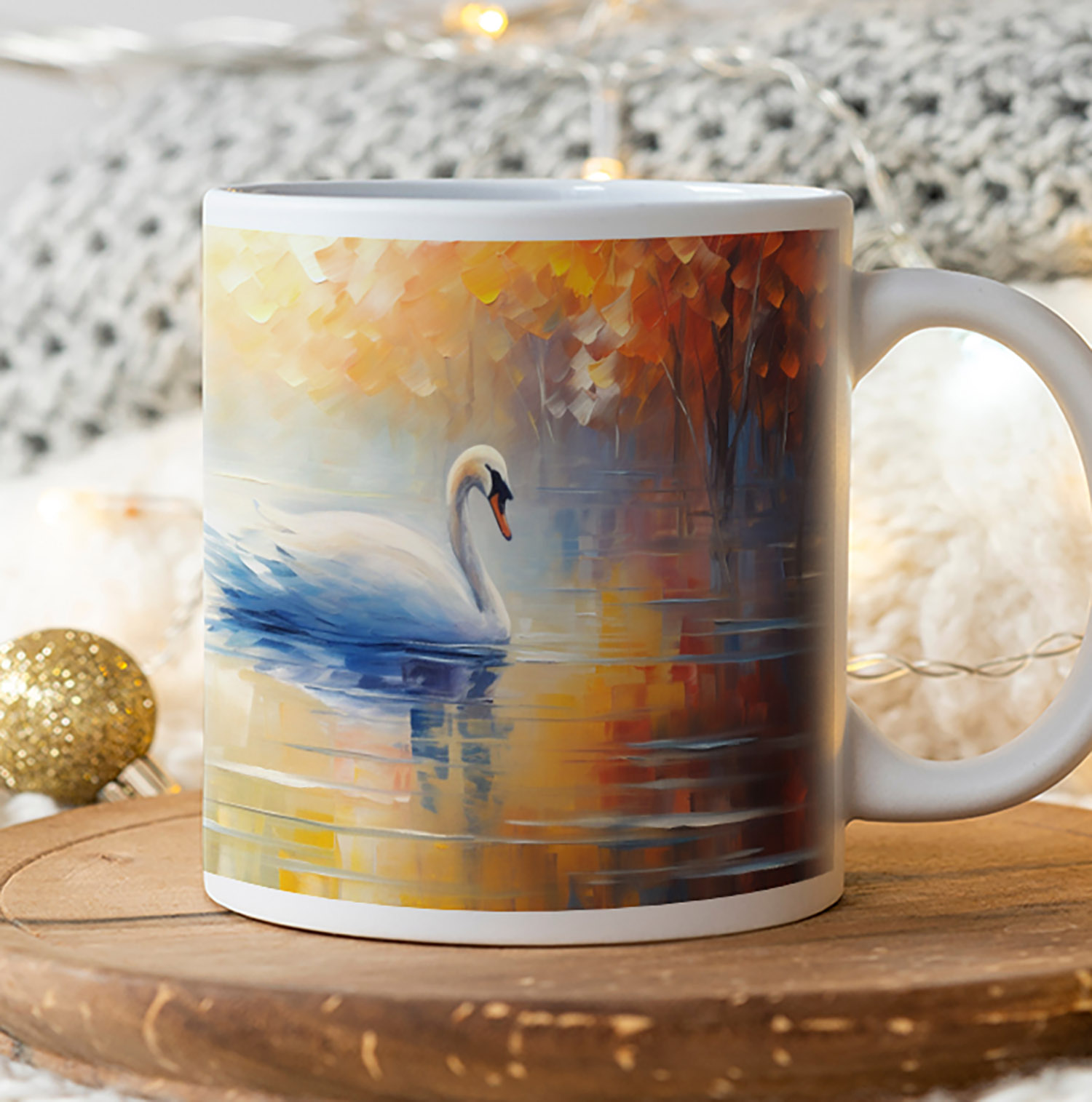 Enchanting Swan Lake 11oz Mug - Artistic Watercolour Design