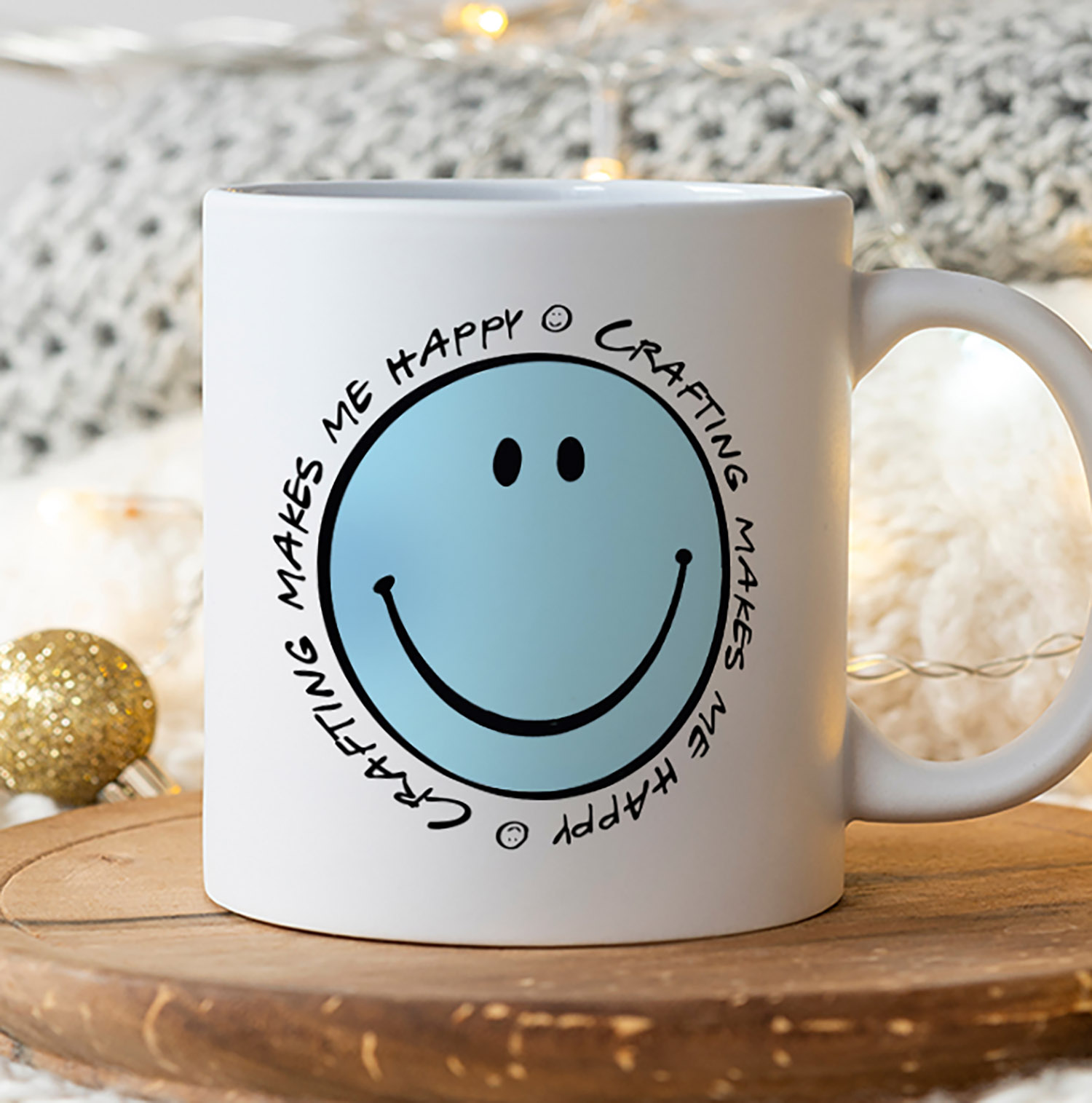 Crafting Makes Me Happy Smiley Face Mug for Creatives