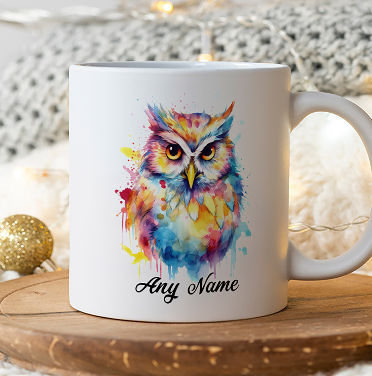 Personalised Watercolour Owl Mug - Unique Gift for Owl Lovers