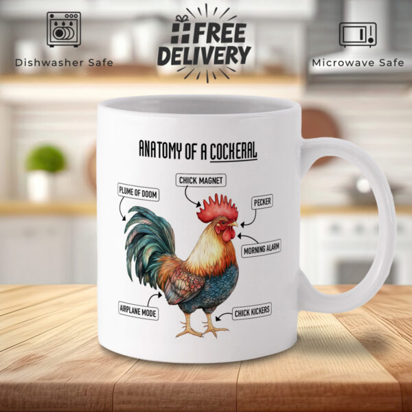 Humorous 'Anatomy of a Cockerel' White Coffee Mug