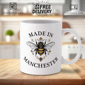 Manchester Bee Mug - White Ceramic with Detailed Design