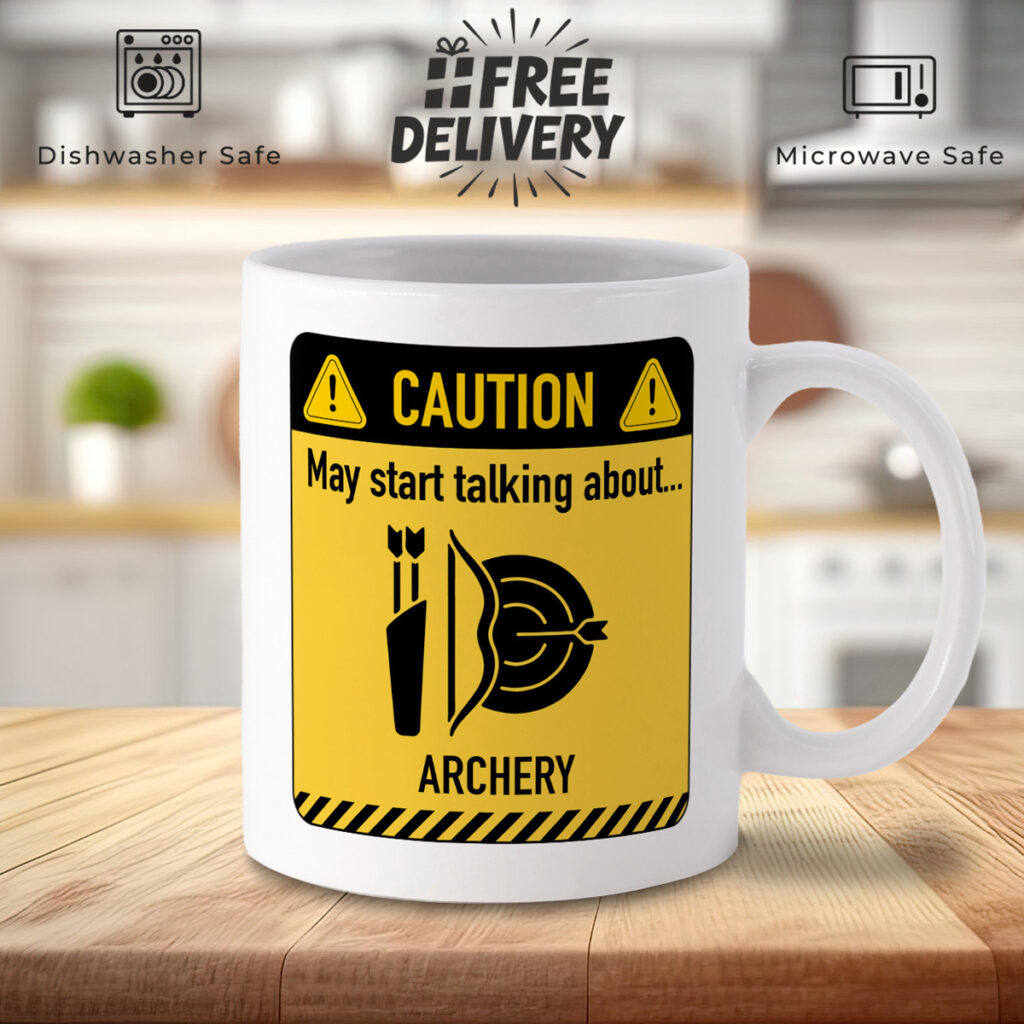 Archery Caution Sign White Mug - Fun Gift for Archers