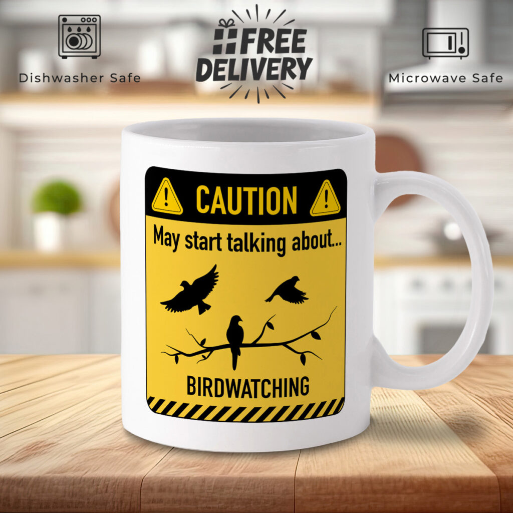 Birdwatching Mug - Caution Design with Bird Silhouettes