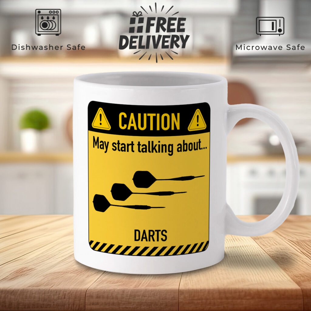 Darts Talk Mug - Funny Caution Sign Design
