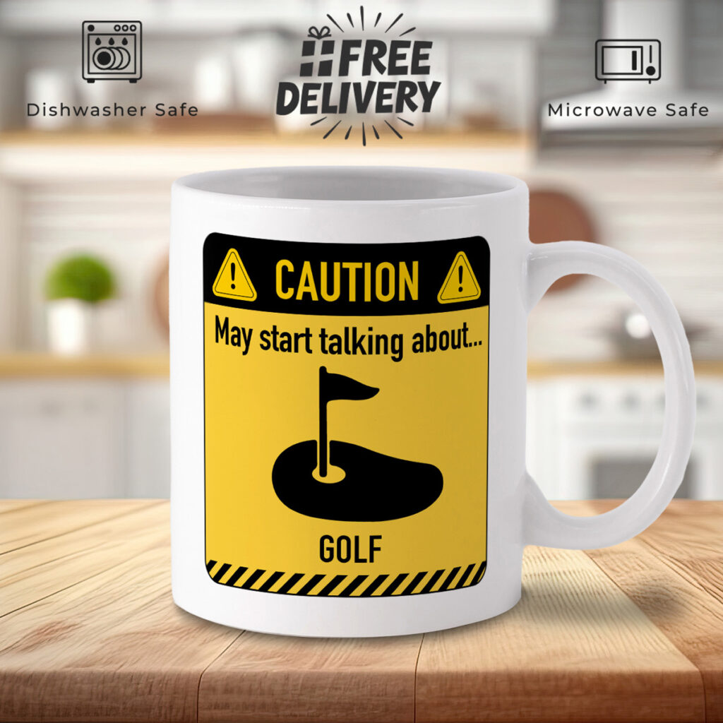 Golf Caution Sign White Mug - Funny Golf Gift Idea
