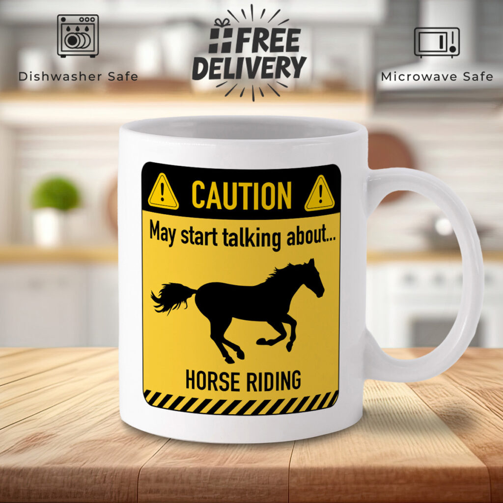 Horse Riding Caution Mug - Yellow & Black Design