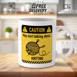 Funny Knitting Mug - Caution Sign & Yarn Design