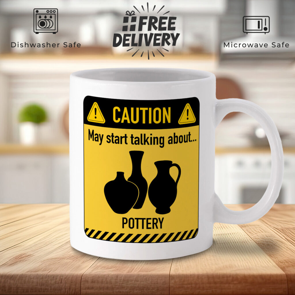 Funny Pottery Caution Sign White Mug - Gift for Potters