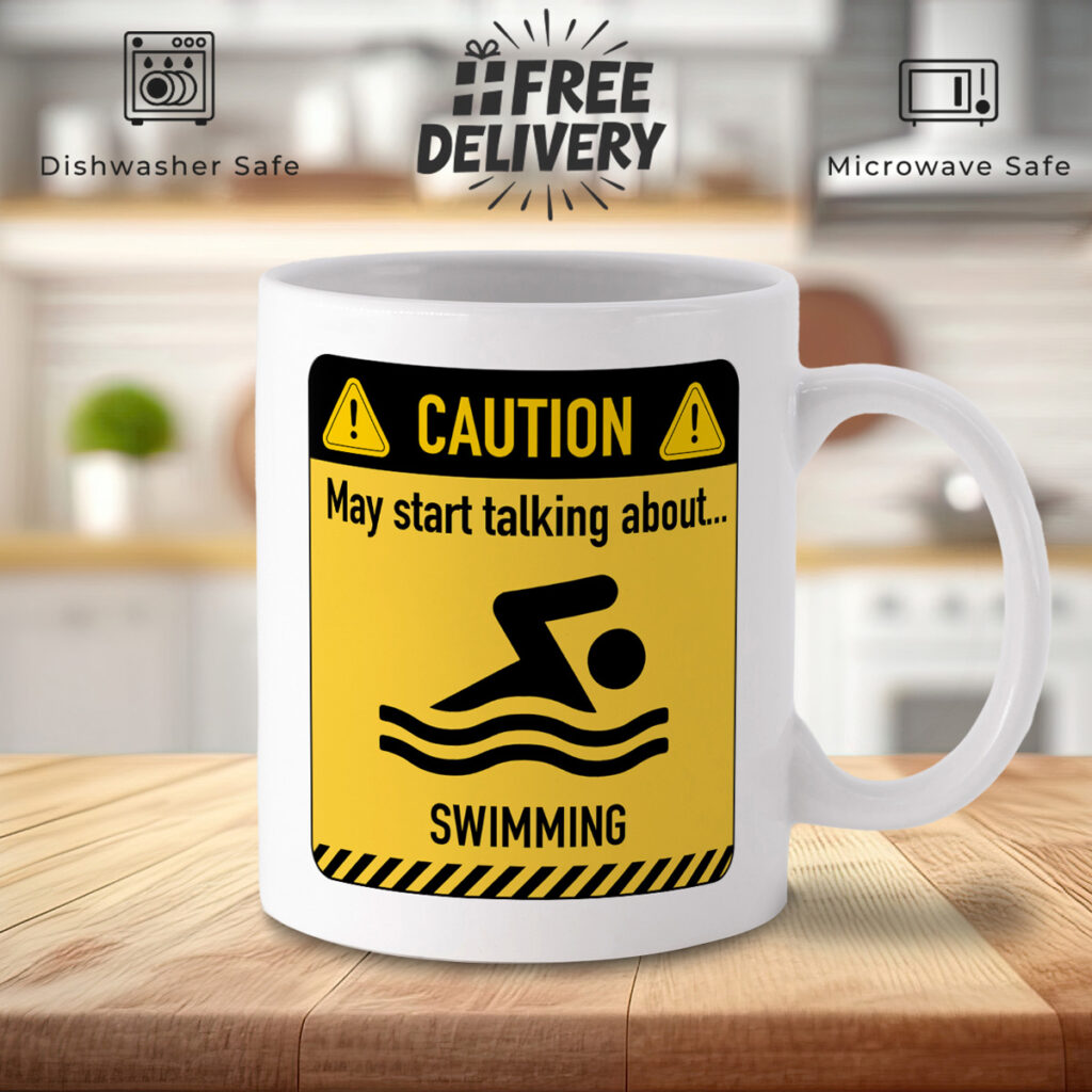 Funny Swimming Mug - Caution Sign Design