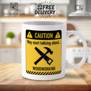 Woodworking Caution Sign White Mug - Saw & Hand Plane
