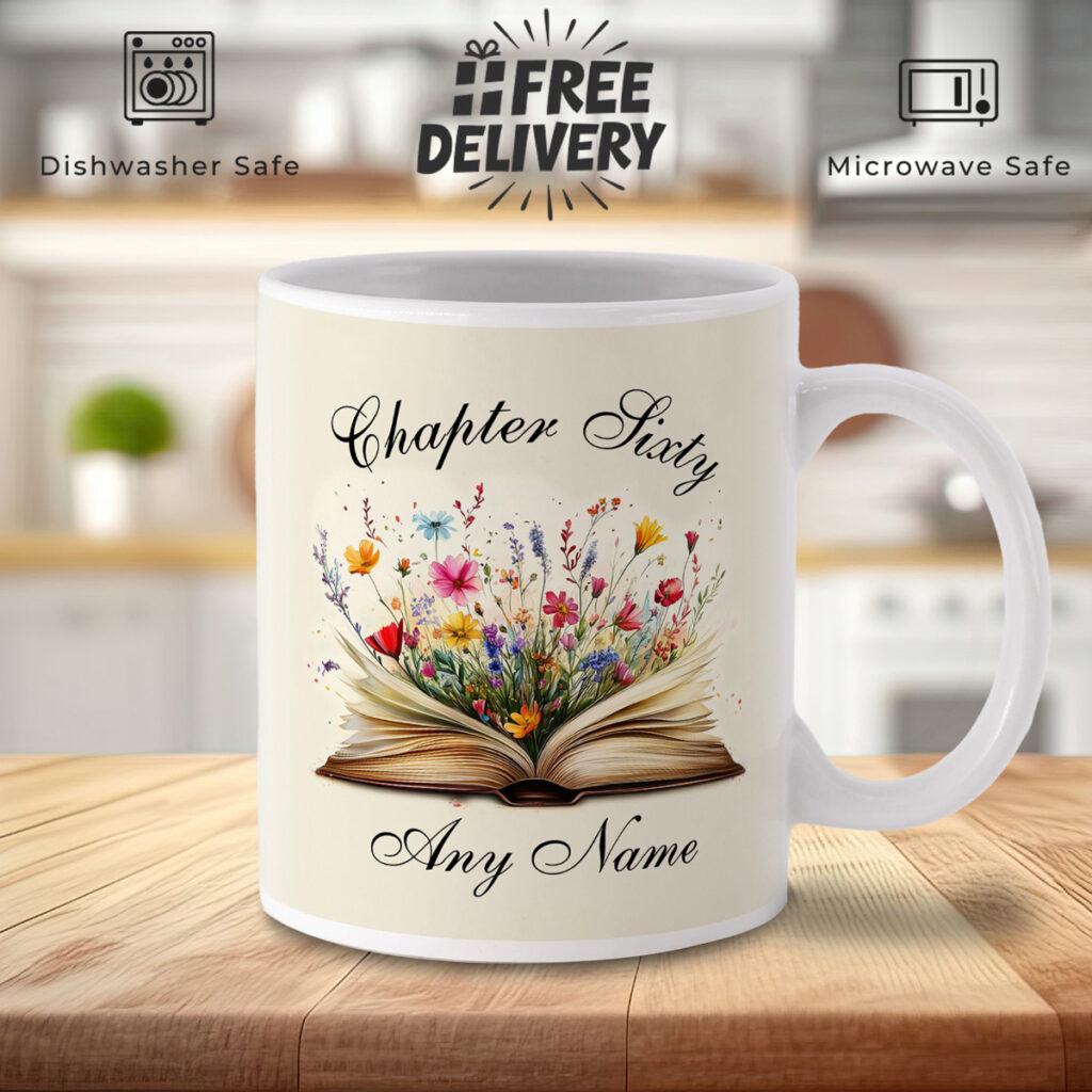 Personalized "Chapter Sixty" Book & Flowers Mug