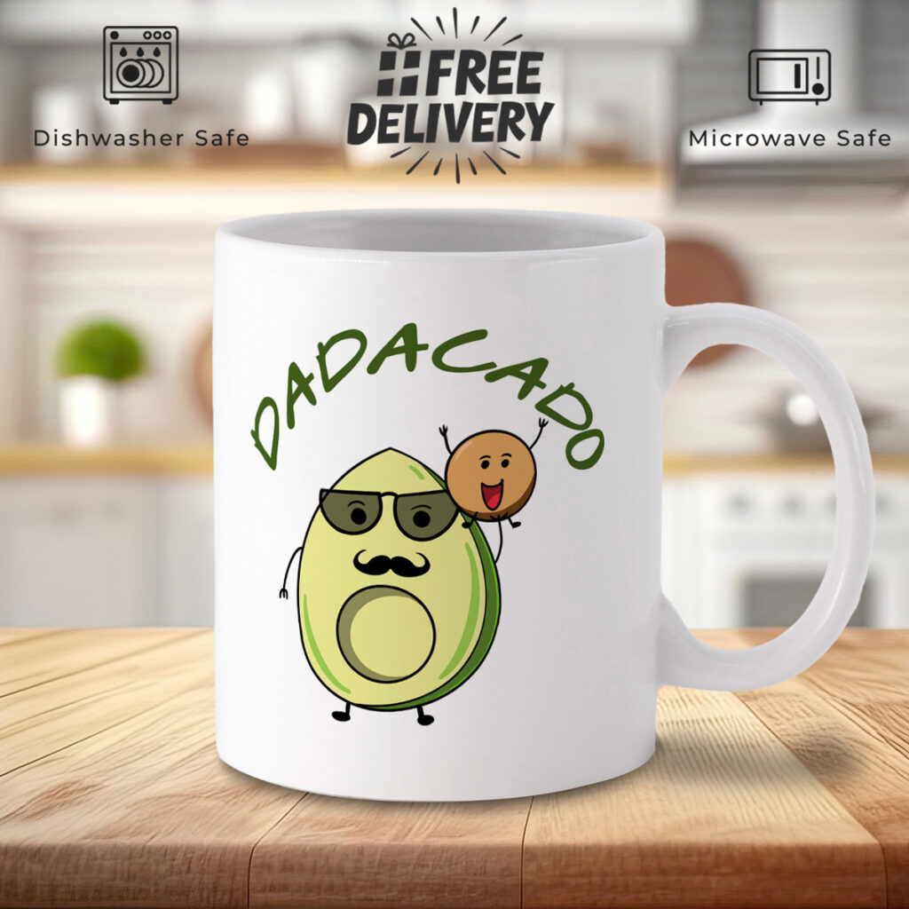 DADACADO Avocado Dad Mug with Glasses & Mustache Design