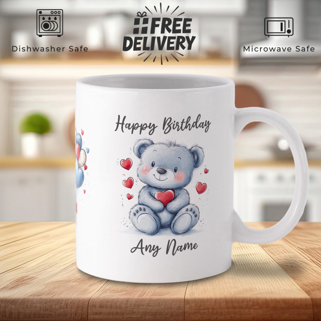 Personalized Happy Birthday Teddy Bear Mug